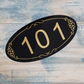 Custom Oval Acrylic Black/Gold house number (  3 sizes)