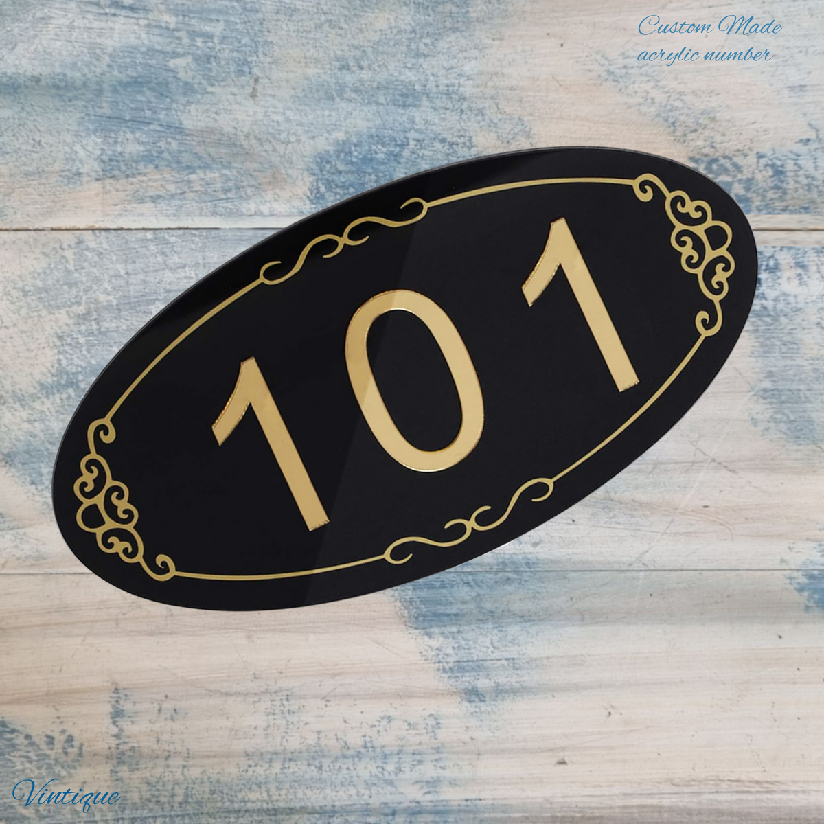 Custom Oval Acrylic Black/Gold house number (  3 sizes)