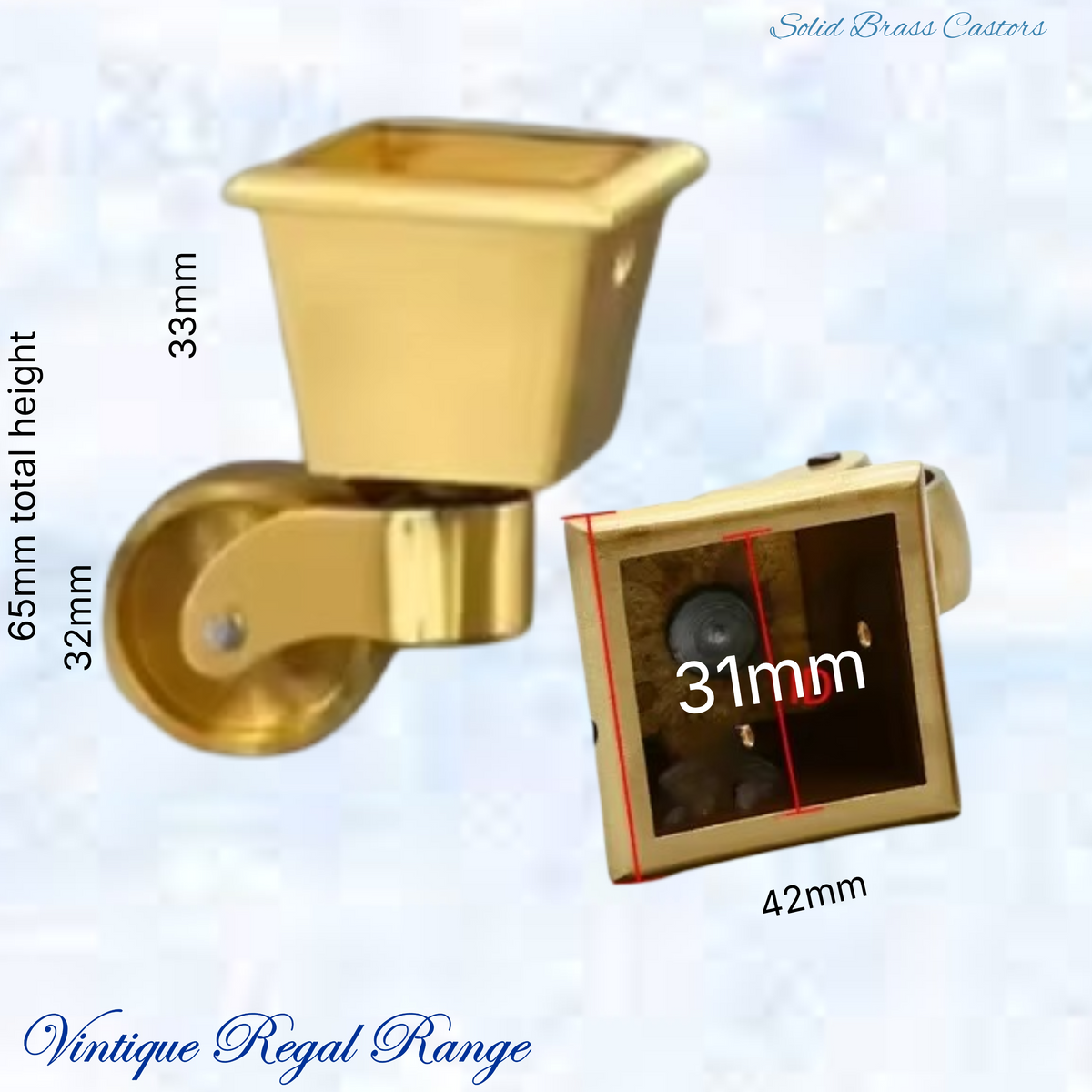 Square Cup Brass castor wheel -32mm wheel- 65mm high