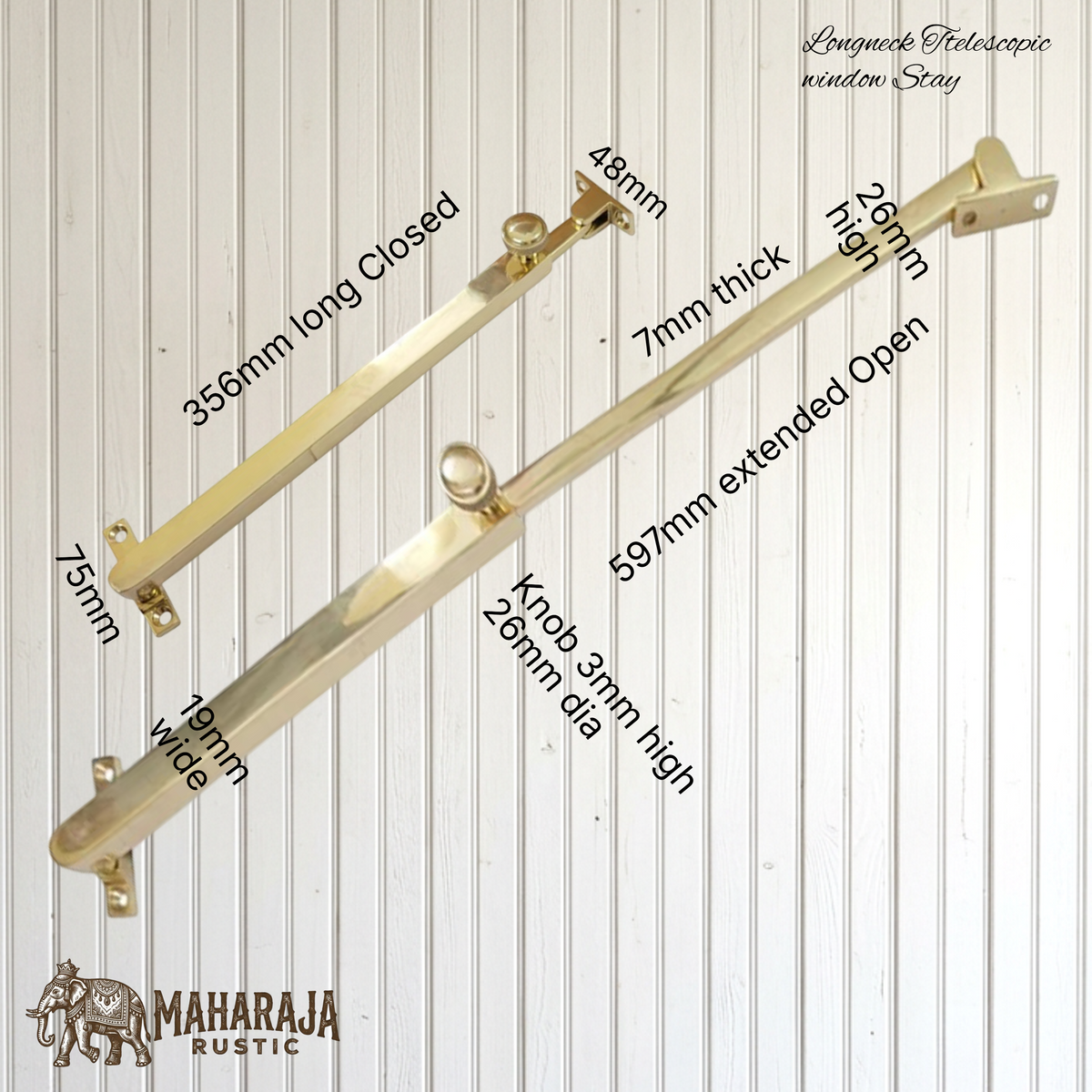 Longneck solid brass telescopic casement window stay 356-597mm (5 finishes)