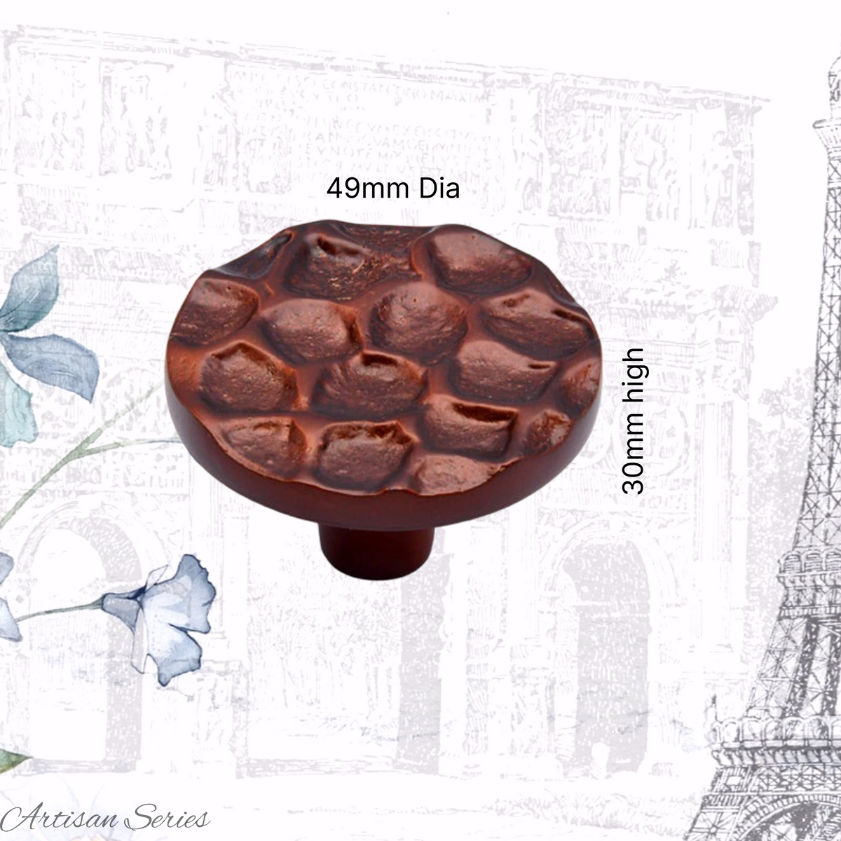 Artisan Silicon bronze Rust Patina textured Cabinet knob 49mm  Dia