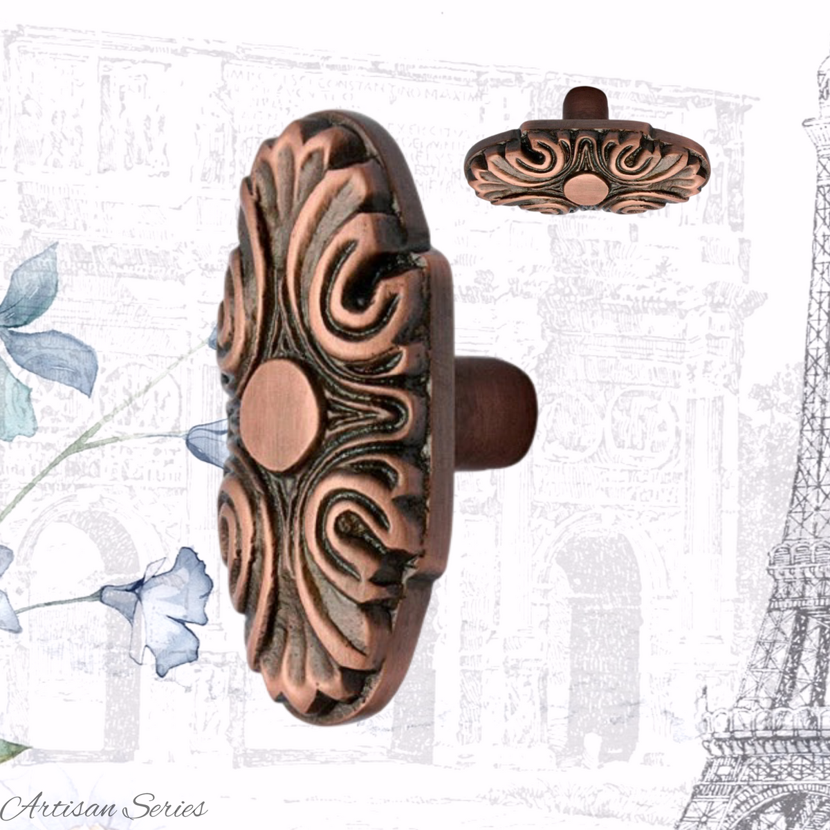 Artisan Brass Oval Antique Copper Cabinet knob 61mm x 29mm