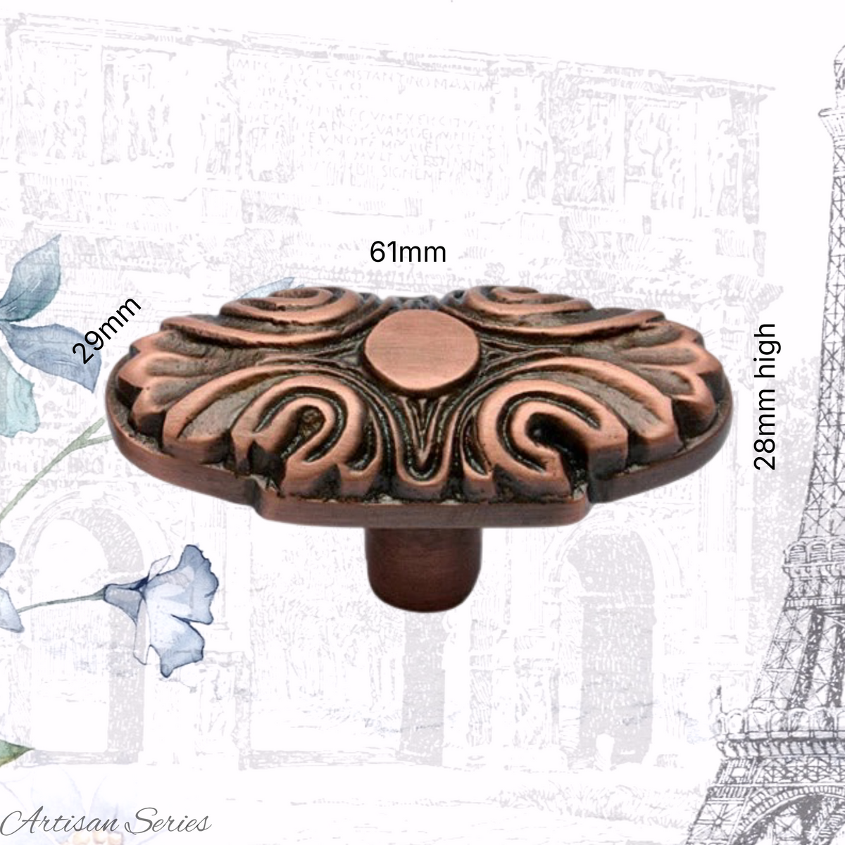 Artisan Brass Oval Antique Copper Cabinet knob 61mm x 29mm