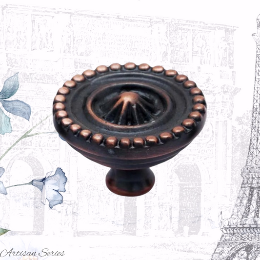 Artisan Brass Beaded Antique Copper Cabinet knob  31mm dia