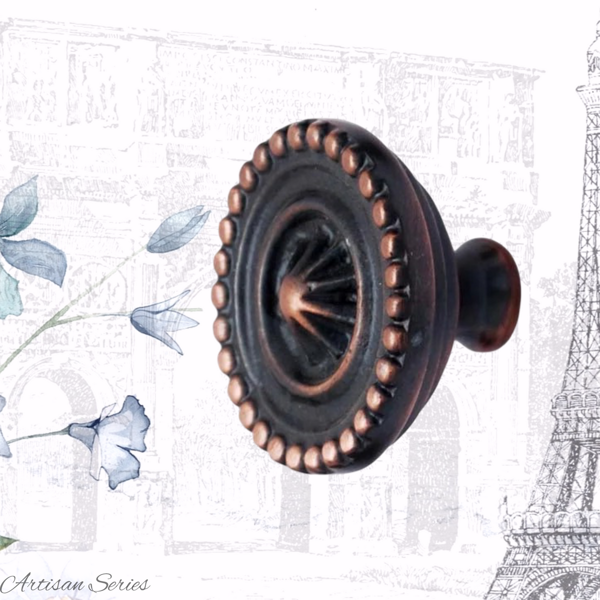Artisan Brass Beaded Antique Copper Cabinet knob  31mm dia