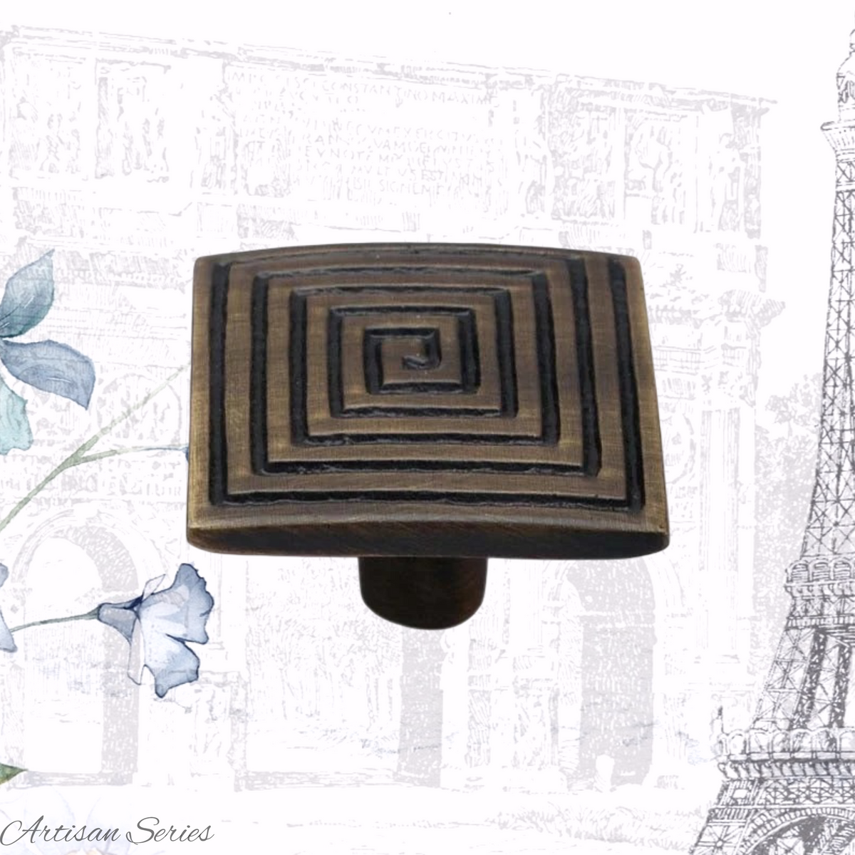 Artisan Square Spiral Solid Antique Brass Cabinet knob  36mmx36mm