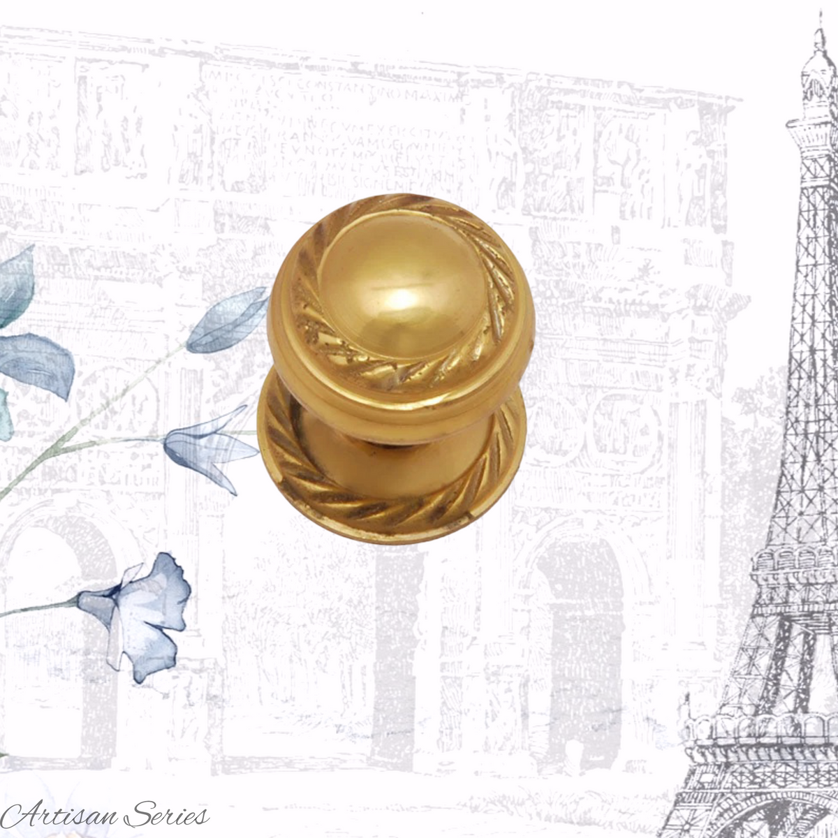 Artisan Rustic polished brass Round knob with base 19mm dia