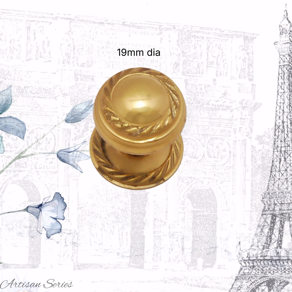 Artisan Rustic polished brass Round knob with base 19mm dia