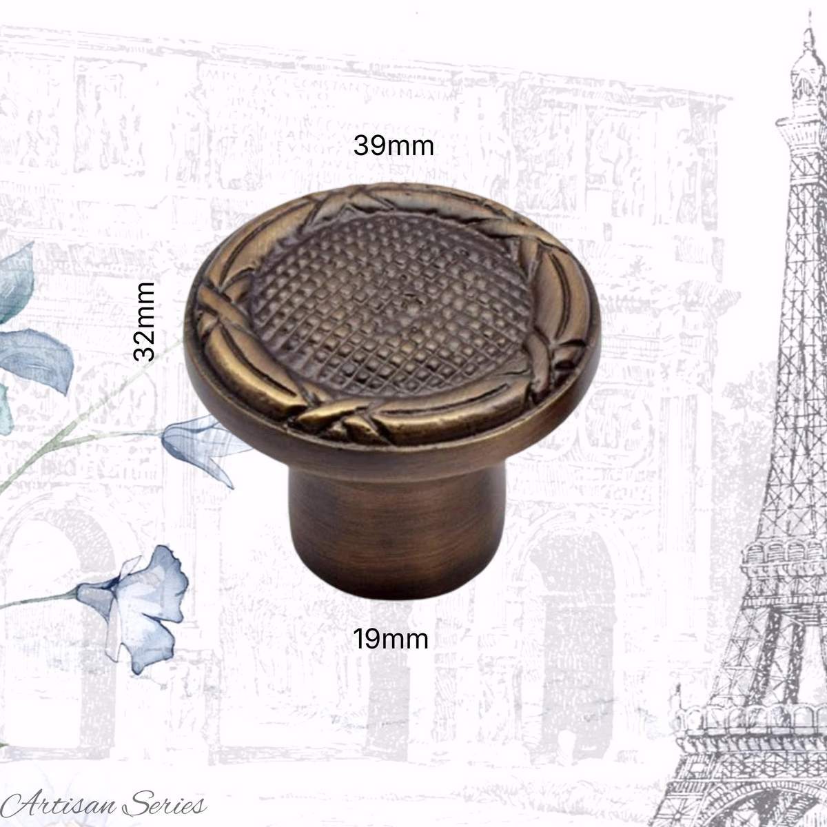 Artisan Rustic Antiqued Brass rope knot  Round knob 39mm dia