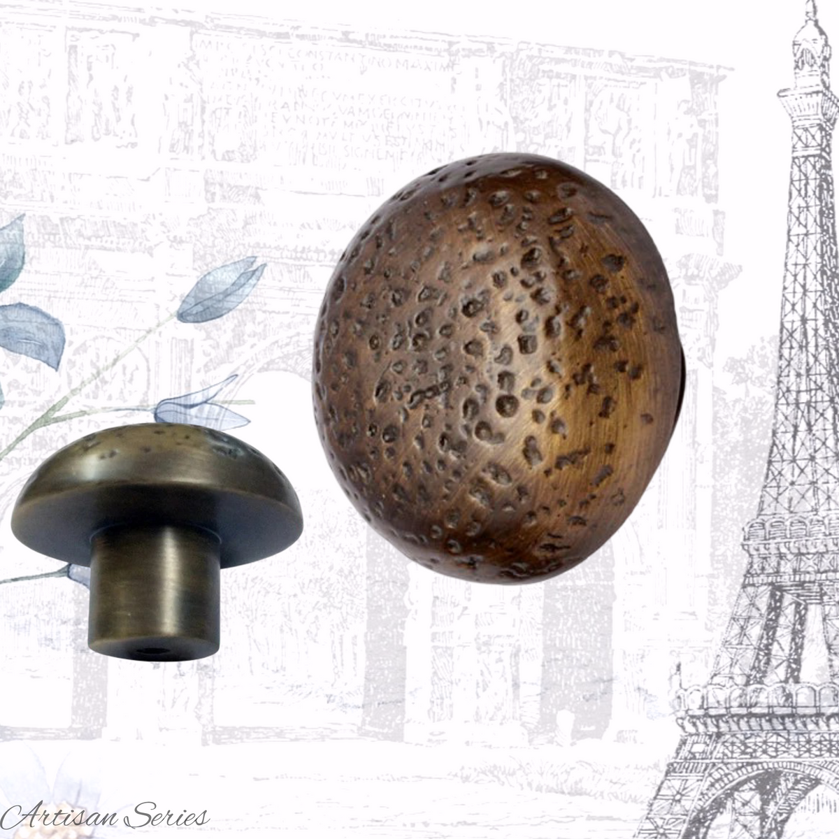 Artisan Antique Brass Pitted Mushroom knob 35mm dia
