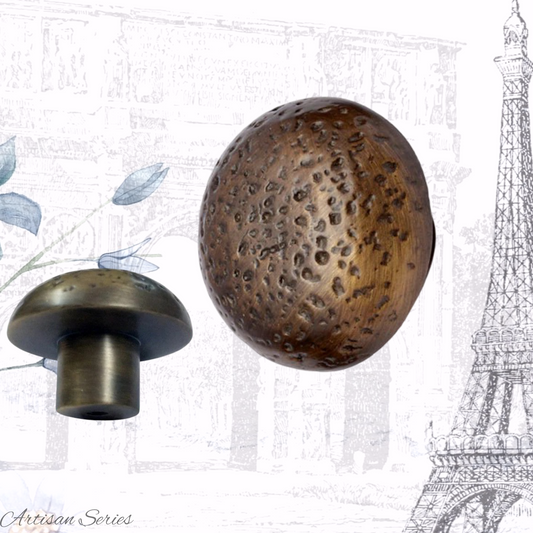 Artisan Antique Brass Pitted Mushroom knob 35mm dia