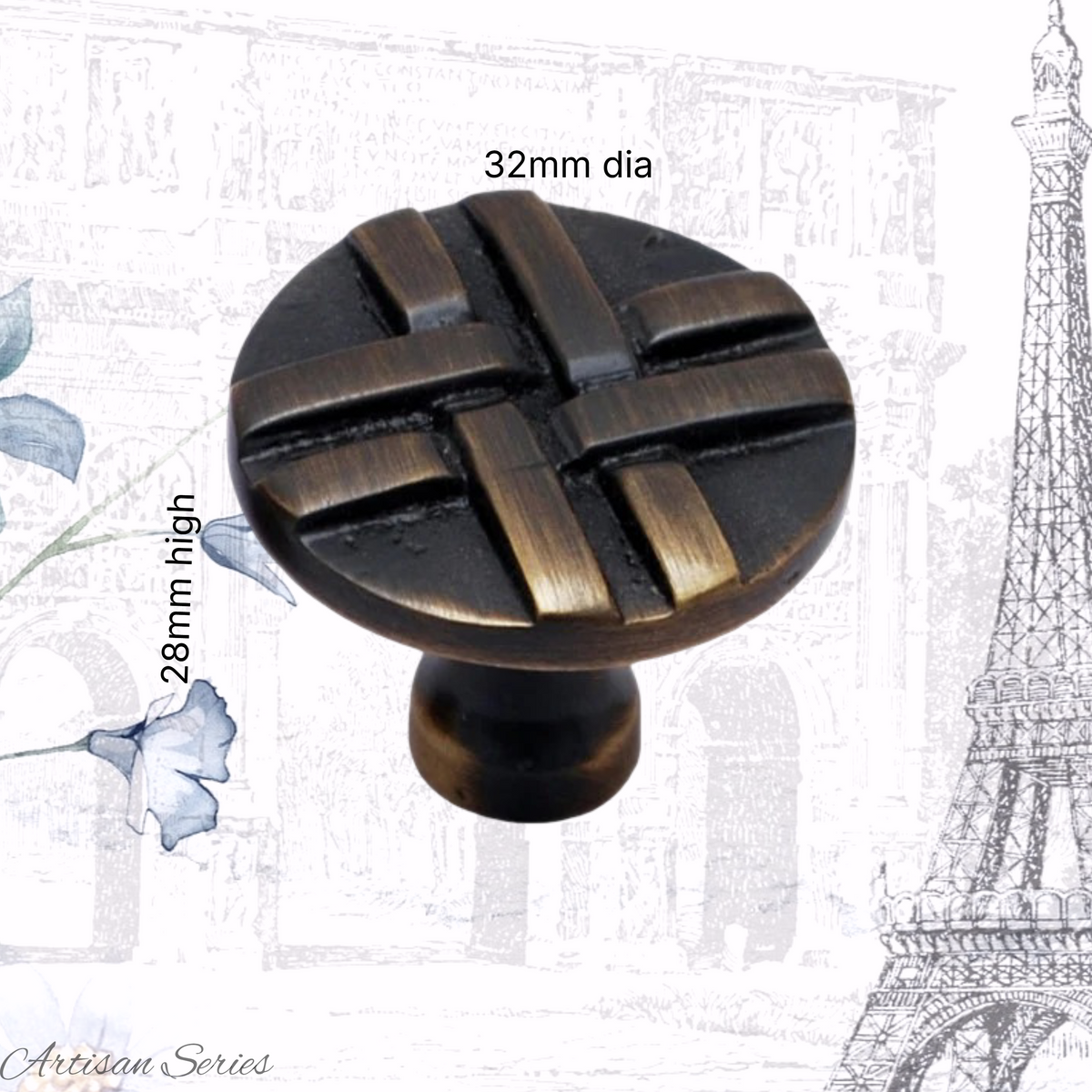 Artisan Antique Brass Weave pattern knob 32mm dia