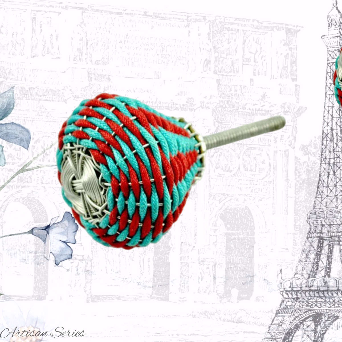 Artisan Wire & Rope Red/Teal weave cabinet knob -3 sizes