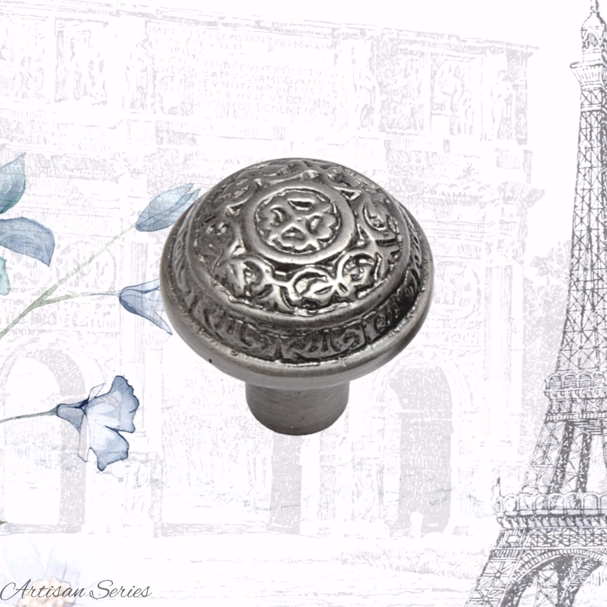 Artisan Antique Brushed Nickel celtic rose Cabinet Knob 33mm dia