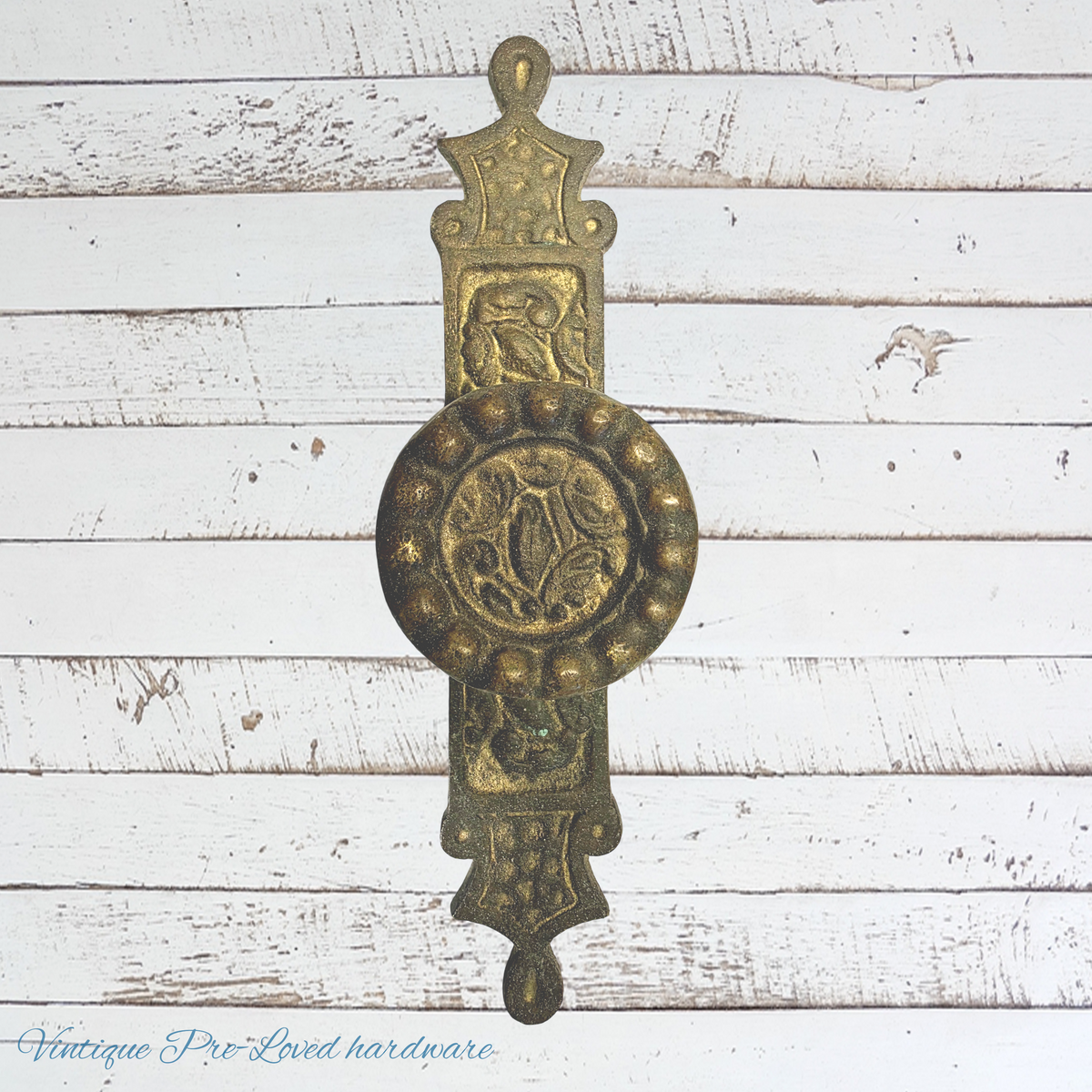 recycled antique Cast Brass cabinet knob 53mm dia and backplate (200mm long)