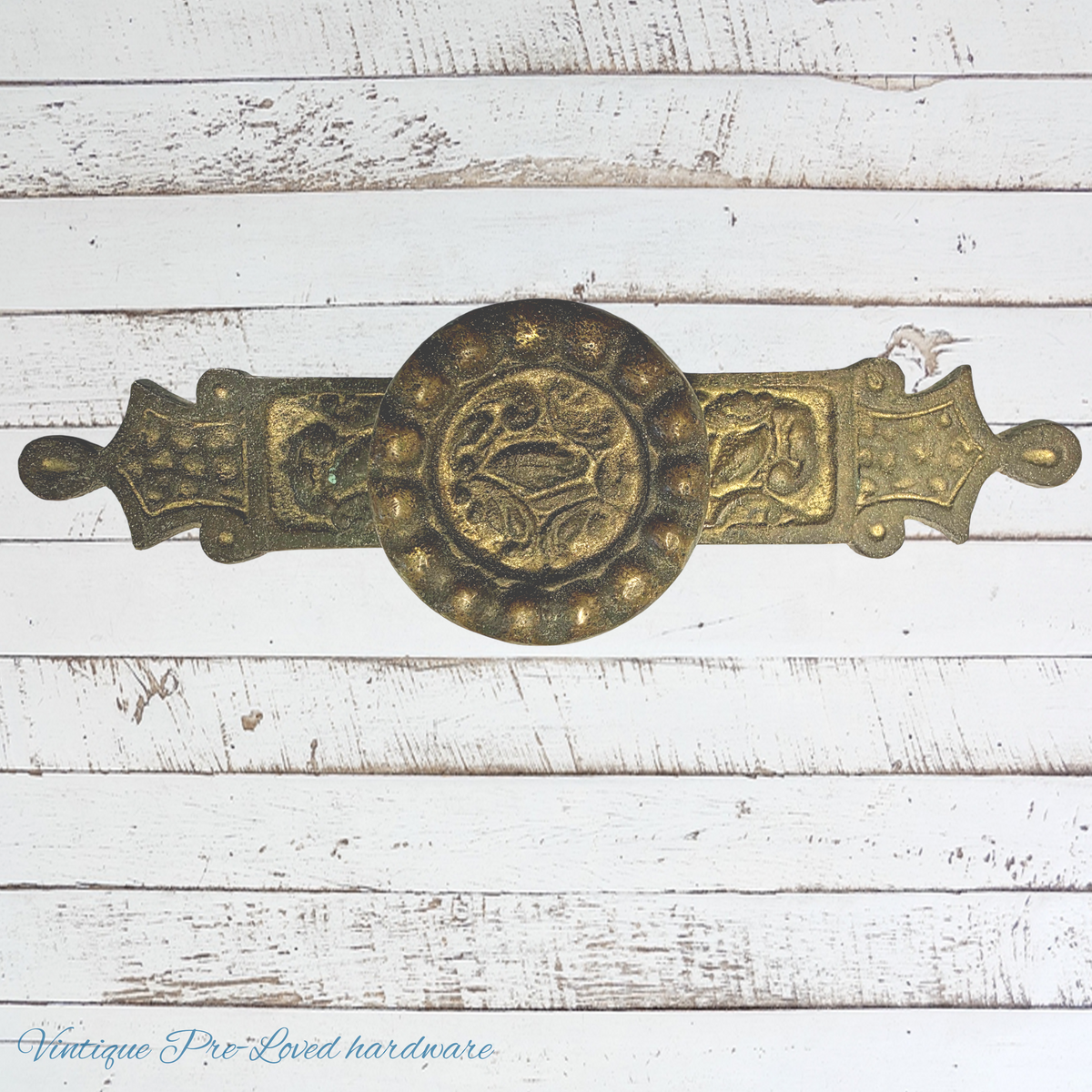 recycled antique Cast Brass cabinet knob 53mm dia and backplate (200mm long)