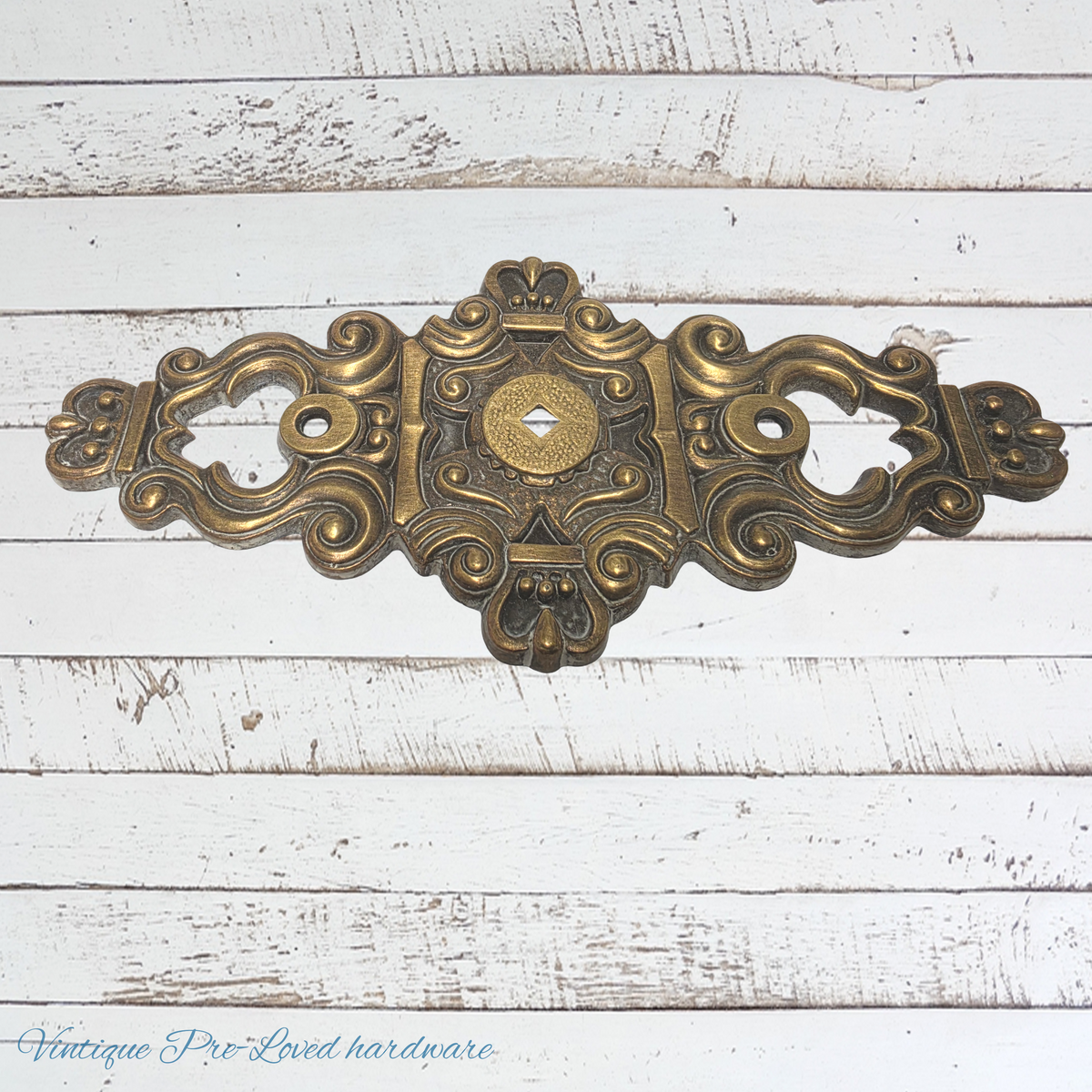 antque Hyer Ornate Brass Cabinet Door Plate Large Hollywood Regency Mid Century