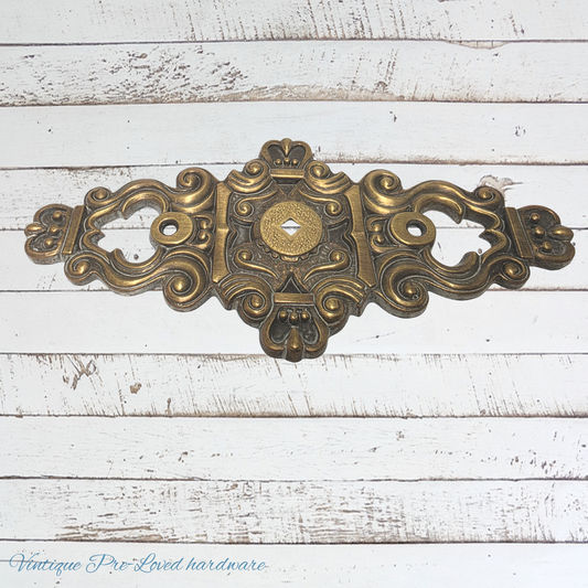 antque Hyer Ornate Brass Cabinet Door Plate Large Hollywood Regency Mid Century