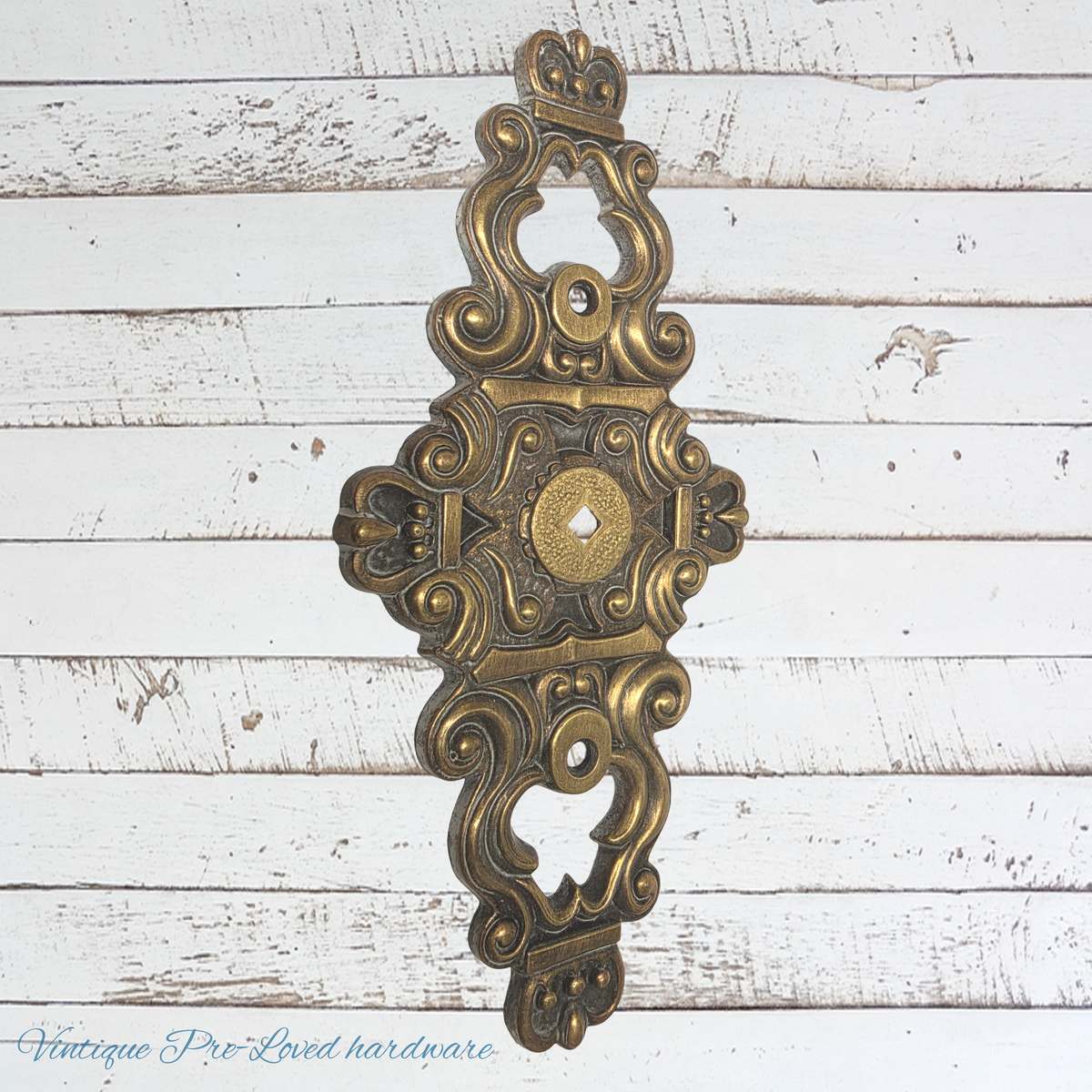 antque Hyer Ornate Brass Cabinet Door Plate Large Hollywood Regency Mid Century