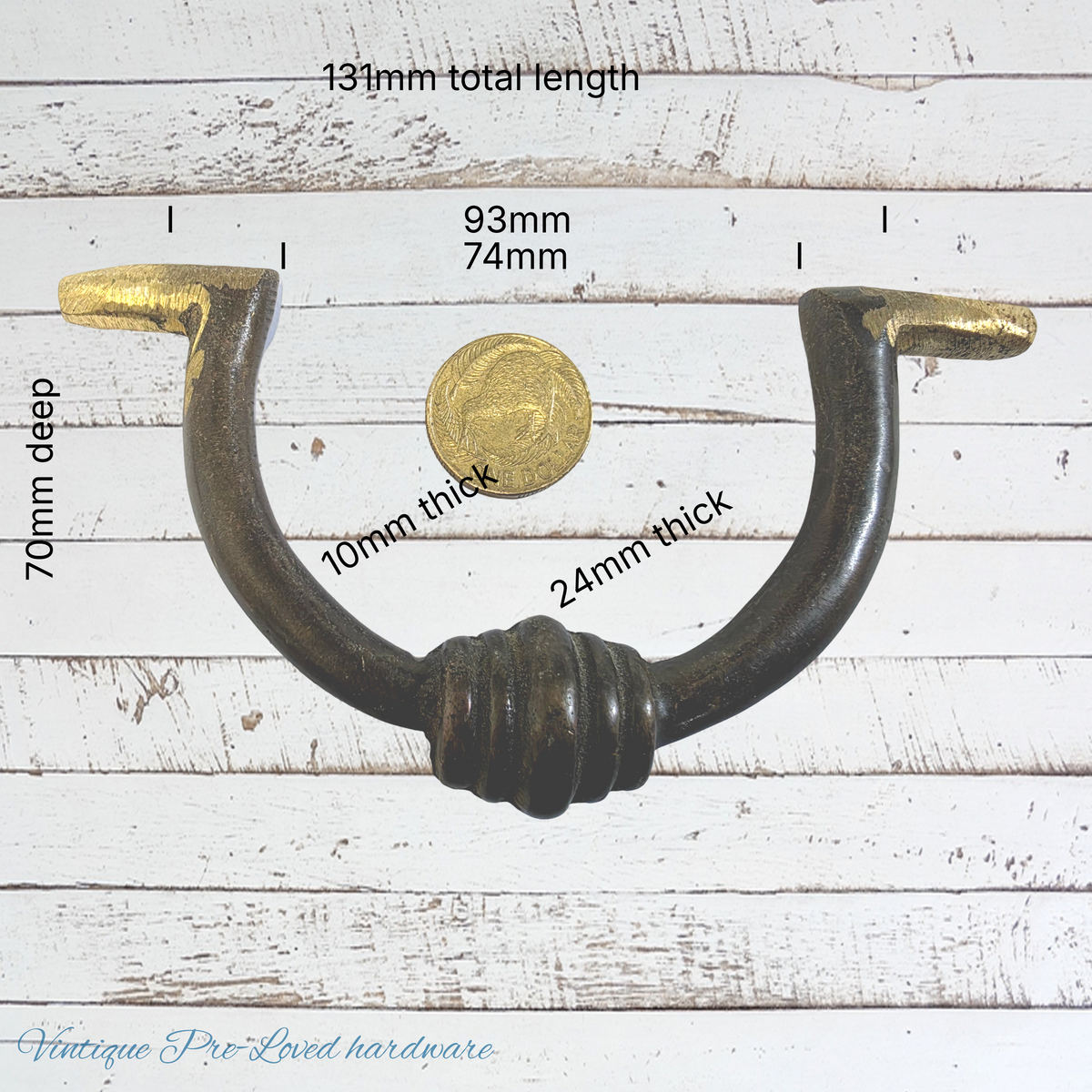 Antique Thick Solid brass cabinet Bail handle 131mm long