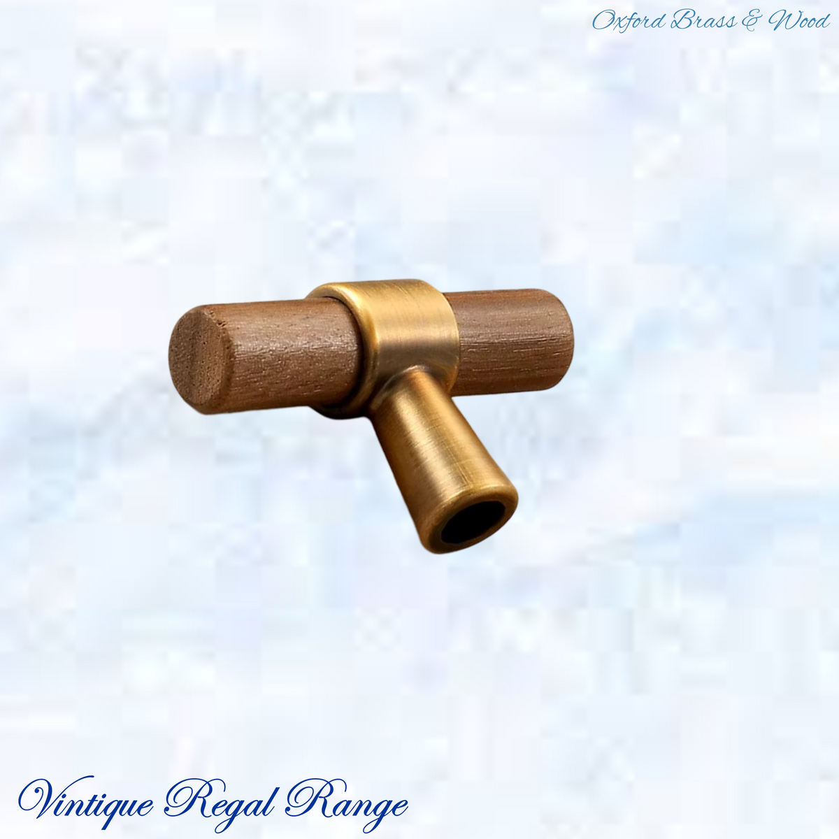 Oxford Walnut & Brass T-Bar cabinet handle/Knob 50mm long