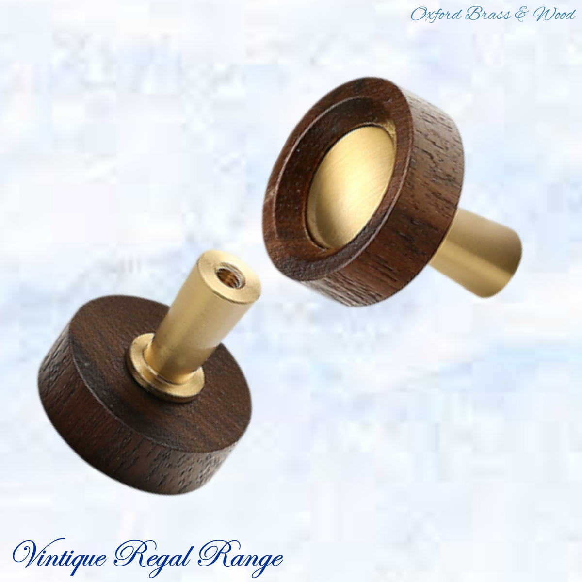 Oxford Walnut & Brass Centre Round cabinet handle / Knob 29mm dia
