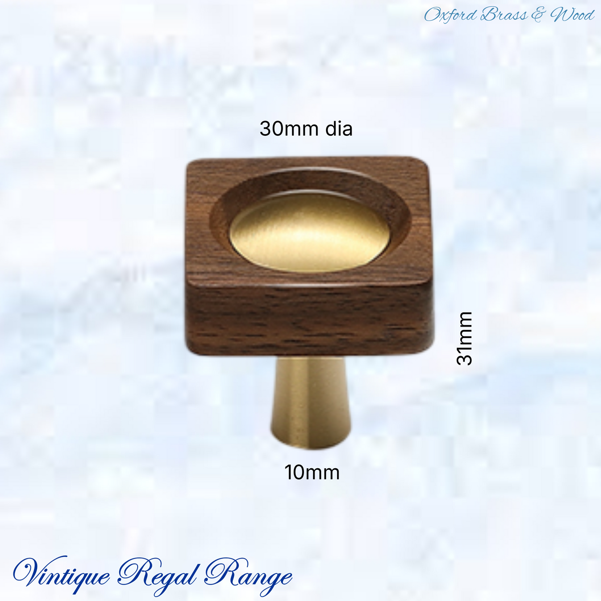 Oxford Walnut & Brass Centre Square cabinet handle / Knob 30x30mm