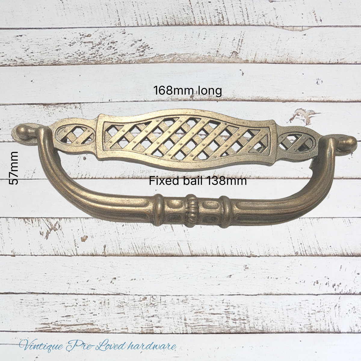 Antique Tudor hardware NZ alloy fixed bail cabinet handle-pre loved