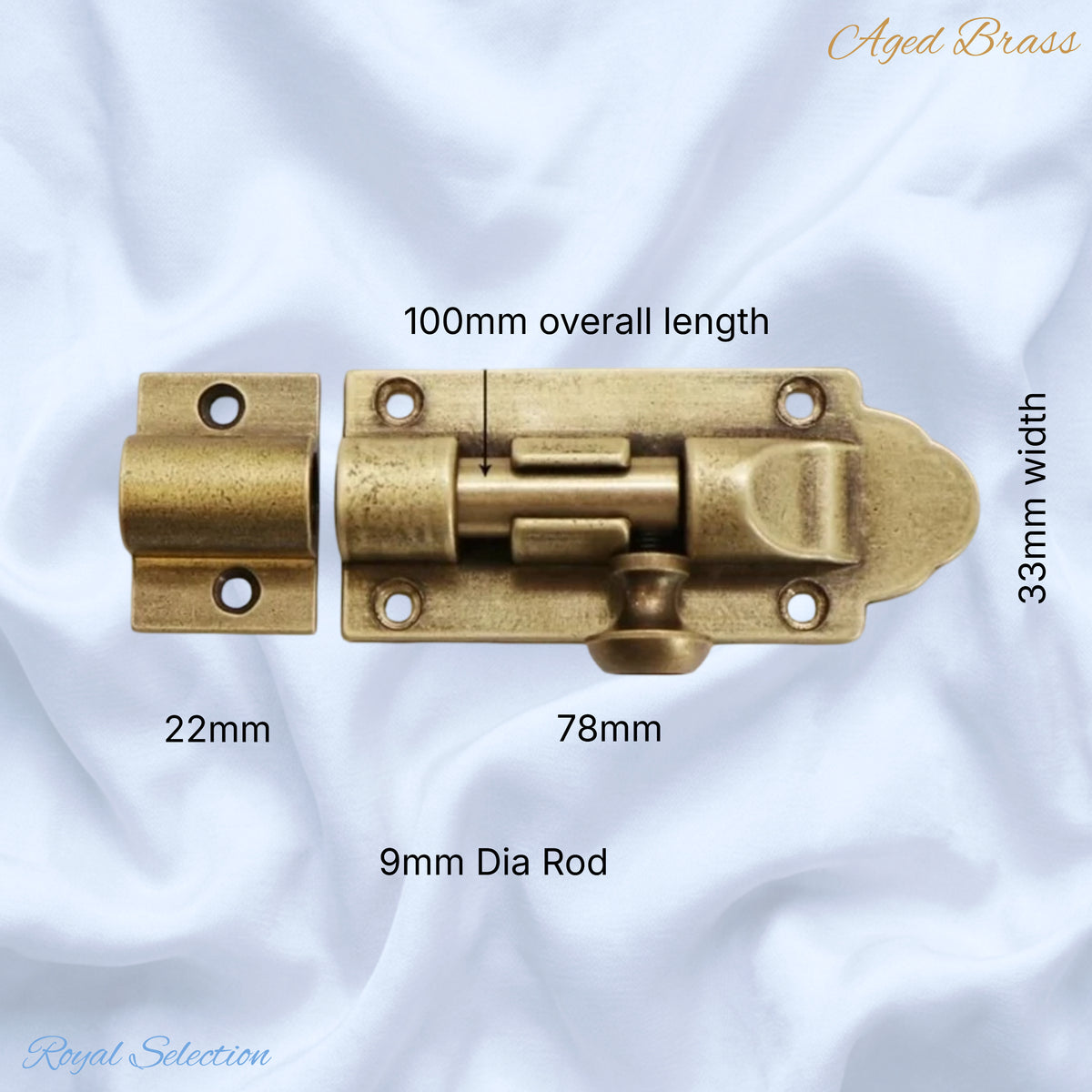 Aged Brass sliding Barrel Bolt long Bolt  7 sizes 100mm To 630mm