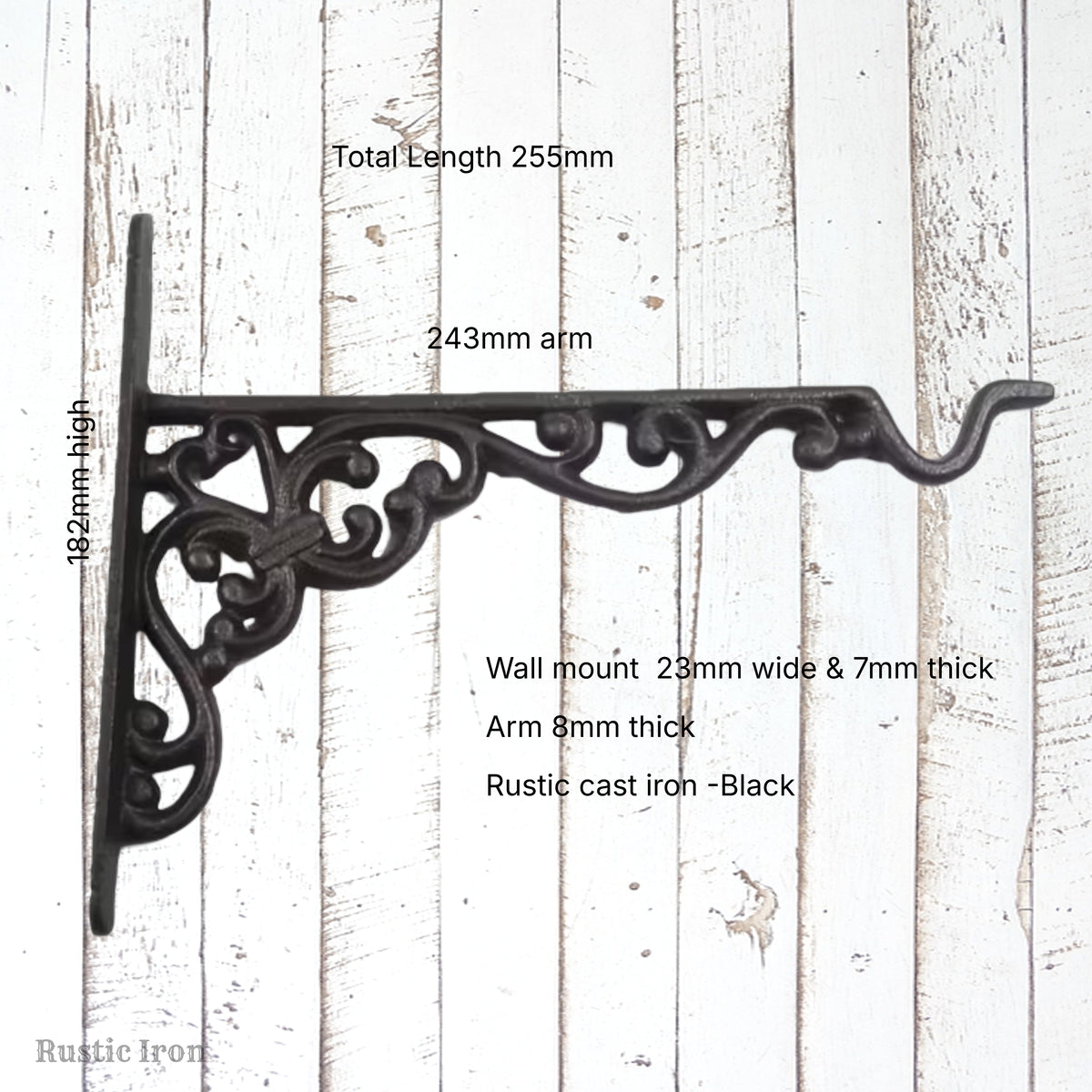 Rustic Black Cast Iron Garden Planter hanger hook  243mm long