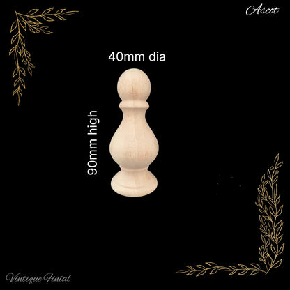 Ascot carved Wooden finial -4 sizes- regal and lovely