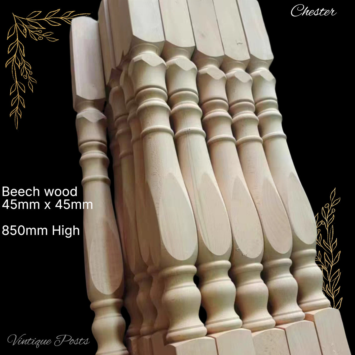 Chester wood (birch) Ballustrade post 850mm L x 45mm x 45mm