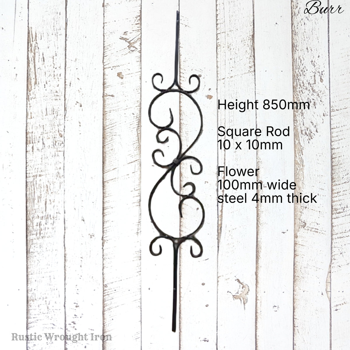 "Burr: Flower Wrought Iron Baluster 850mm long x 100mm wide