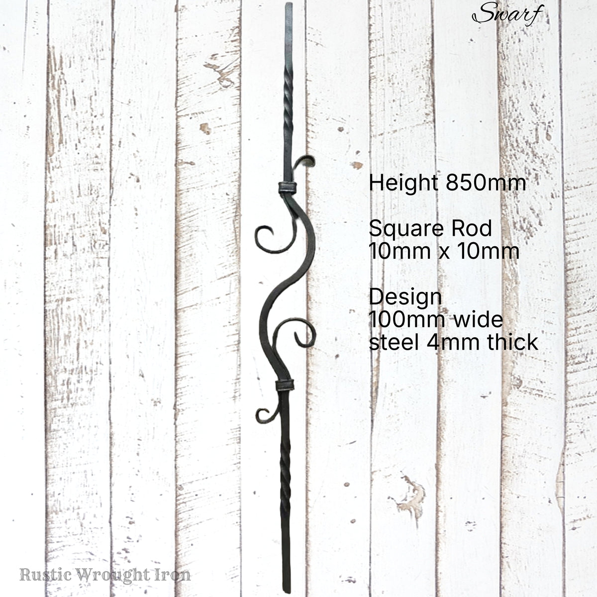"Swarf' Flower Wrought Iron Baluster 850mm long x 100mm wide