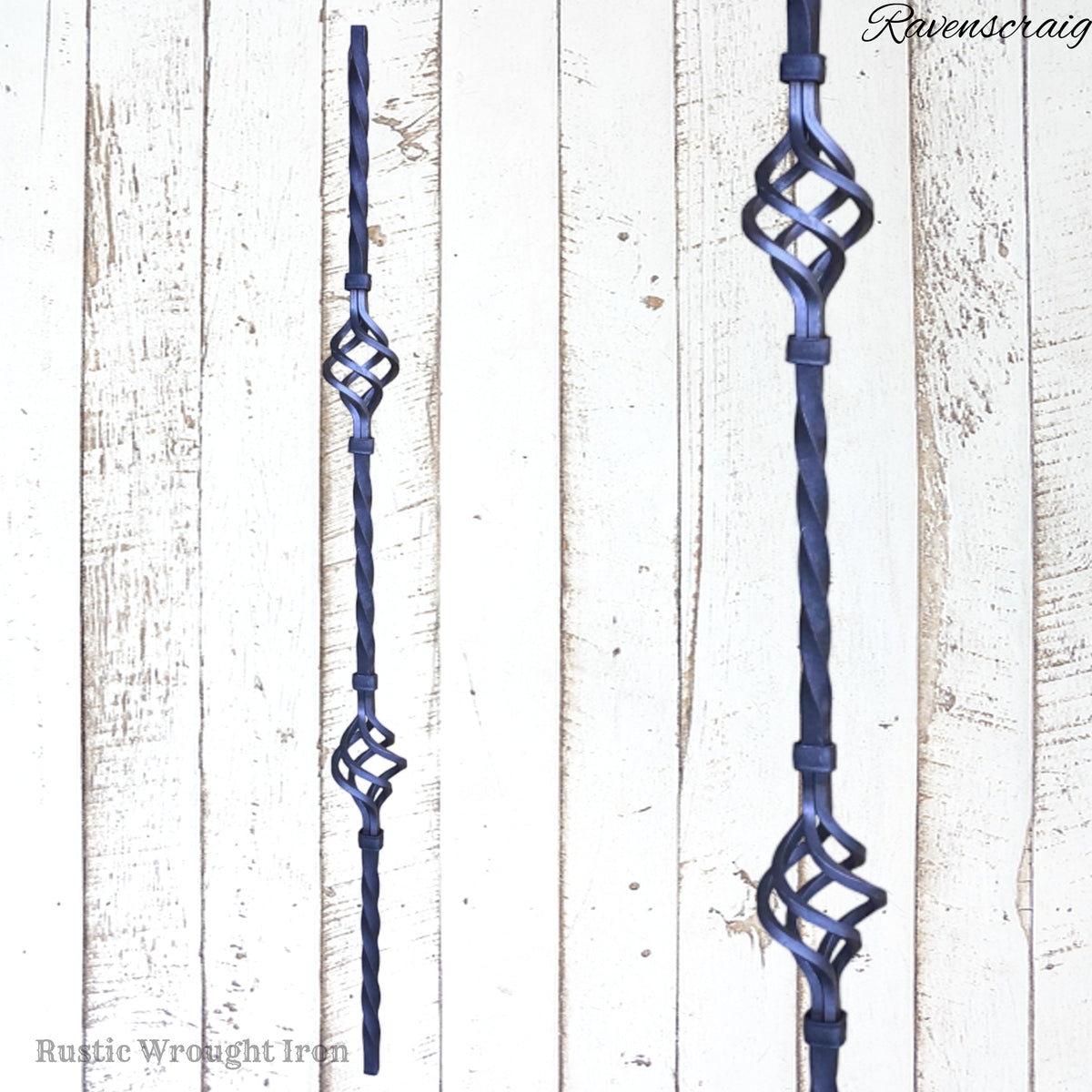 "Ravenscraig"Double Twisted Orb Wrought Iron Baluster 850mm long