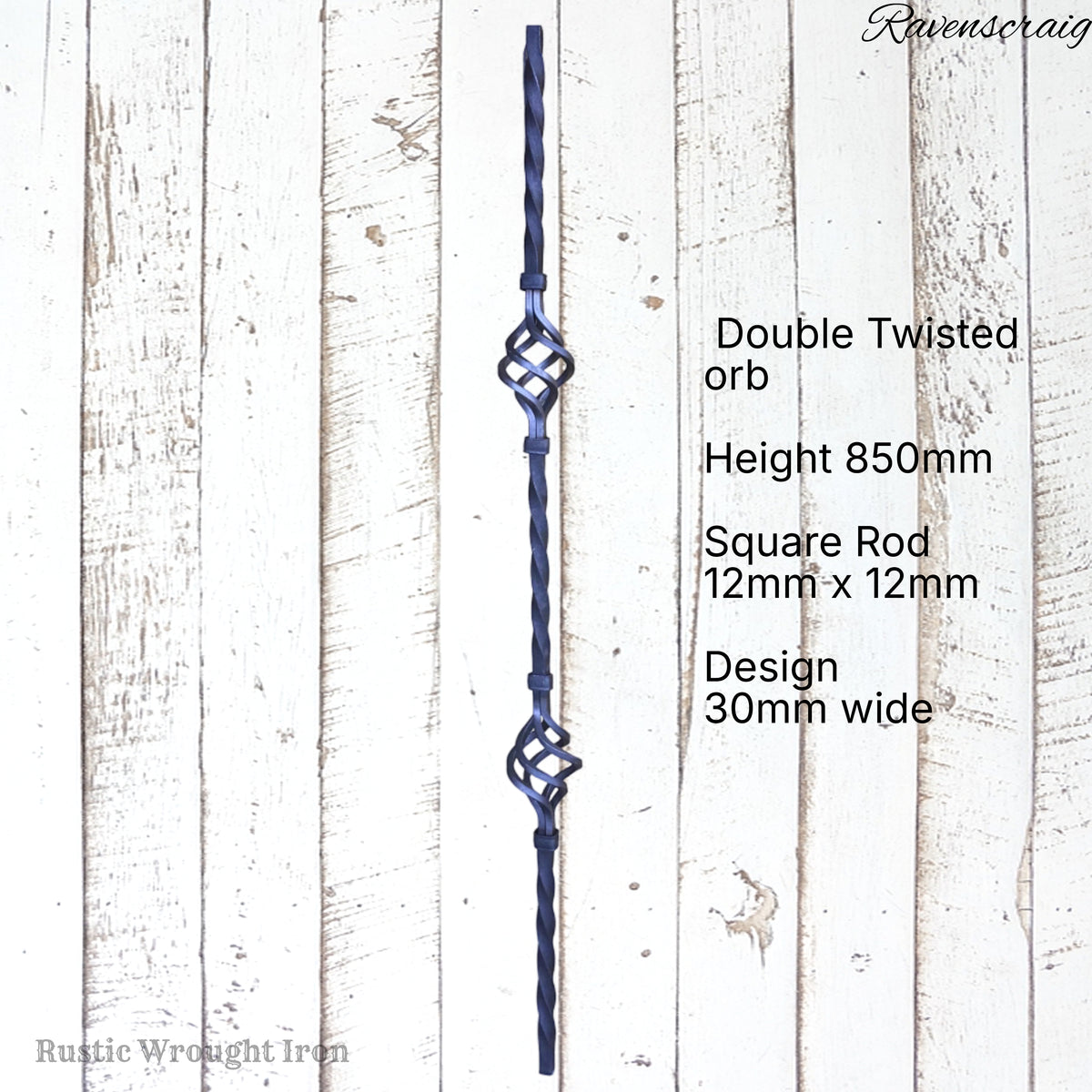"Ravenscraig"Double Twisted Orb Wrought Iron Baluster 850mm long