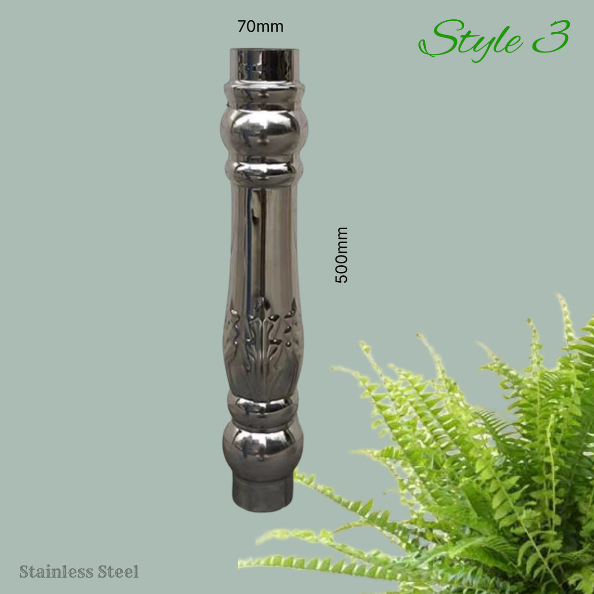 304 Stainless Steel Fence / Railing Post 500mm x 70mm Dia (Style 3)