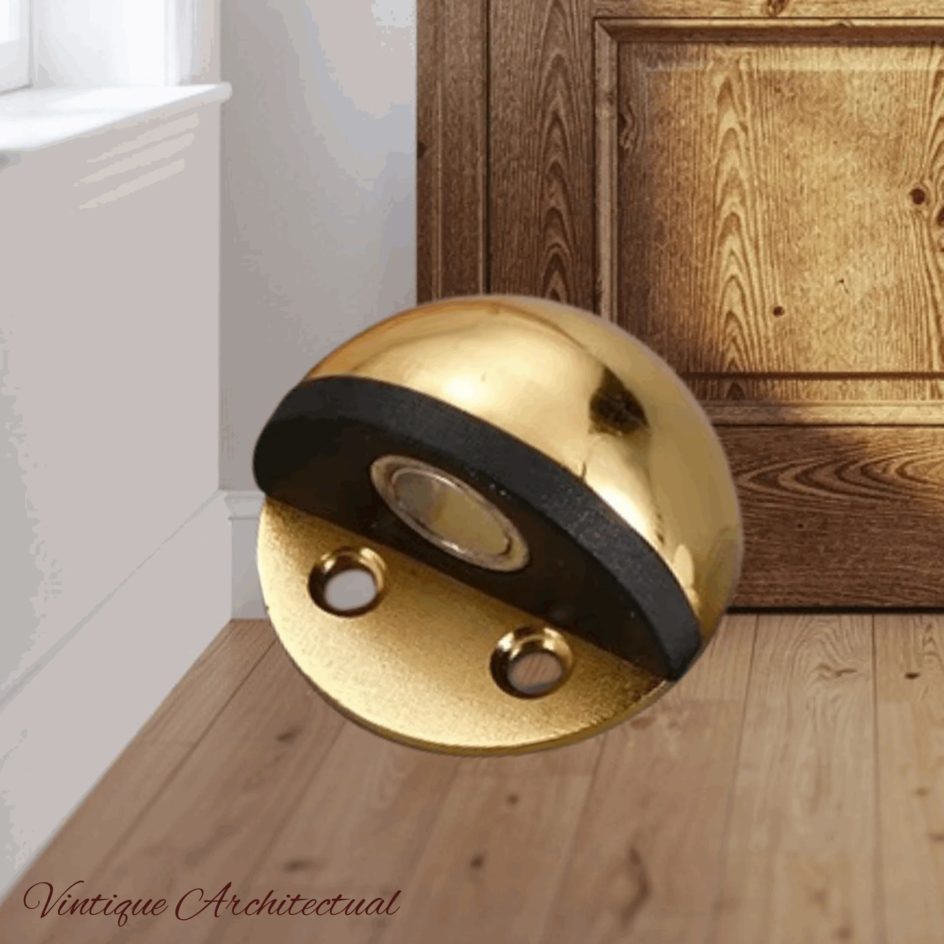 Bright Gold Stainless Steel Oval Floor Magnetic Rubber Door Stop-NEW - Vintique Concepts