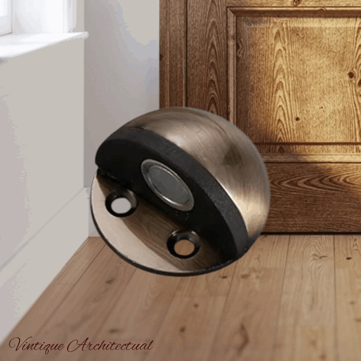 Antique Bronze Stainless Steel Oval Floor Magnetic Rubber Door Stop-NEW - Vintique Concepts