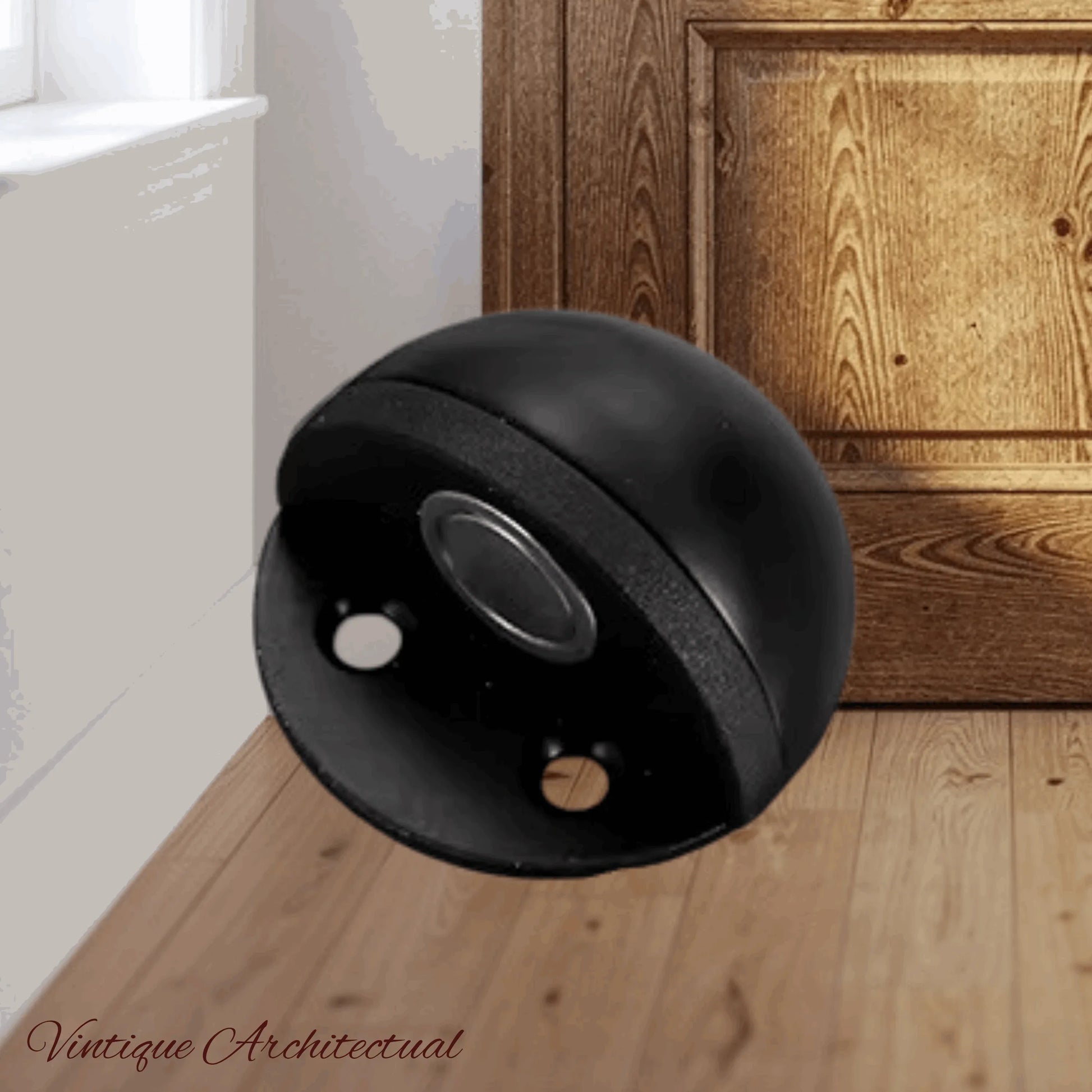 Black Stainless Steel Oval Floor Magnetic Rubber Door Stop-NEW - Vintique Concepts