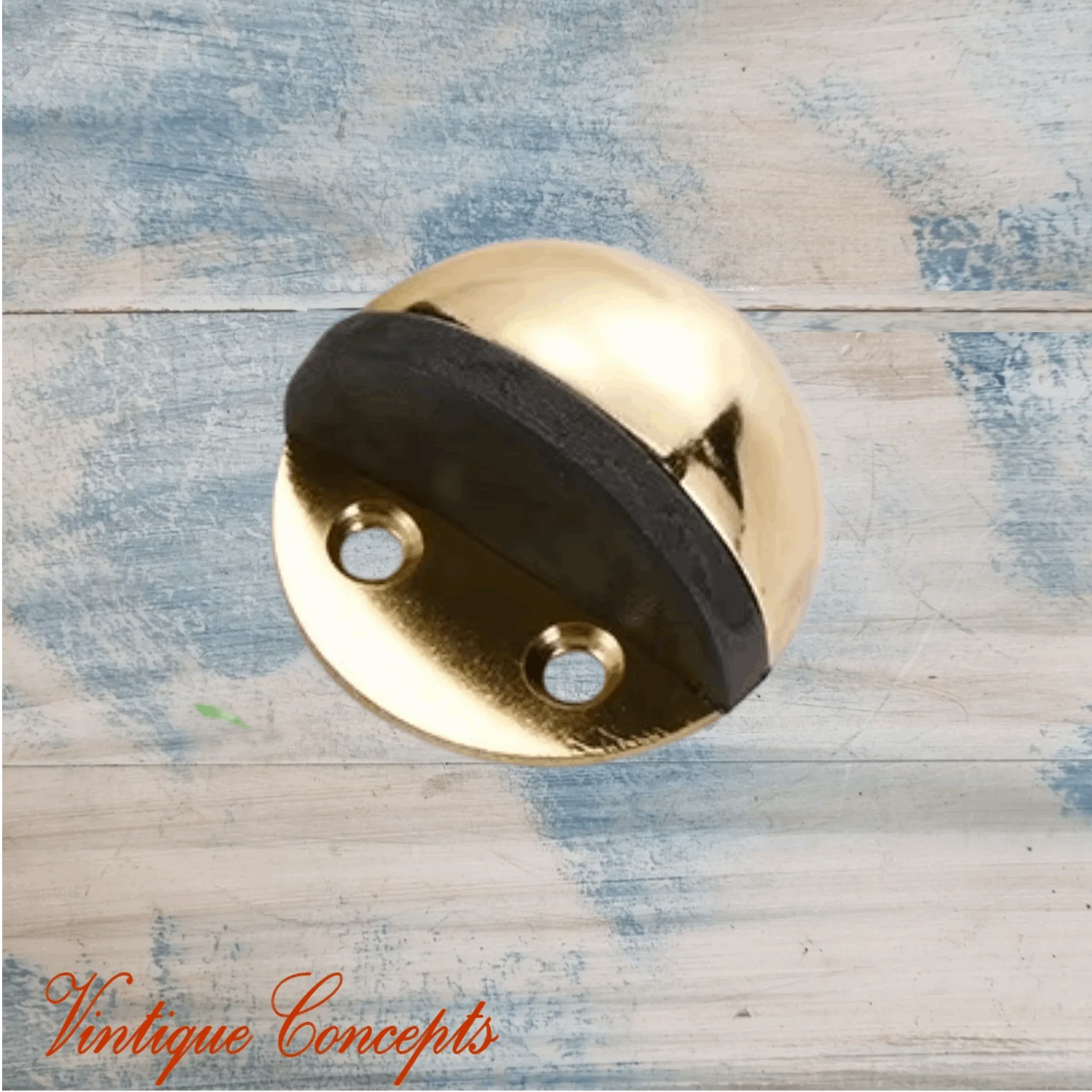 Bright Gold Stainless Steel Oval Floor Non-Magnetic Rubber Door Stop-NEW - Vintique Concepts