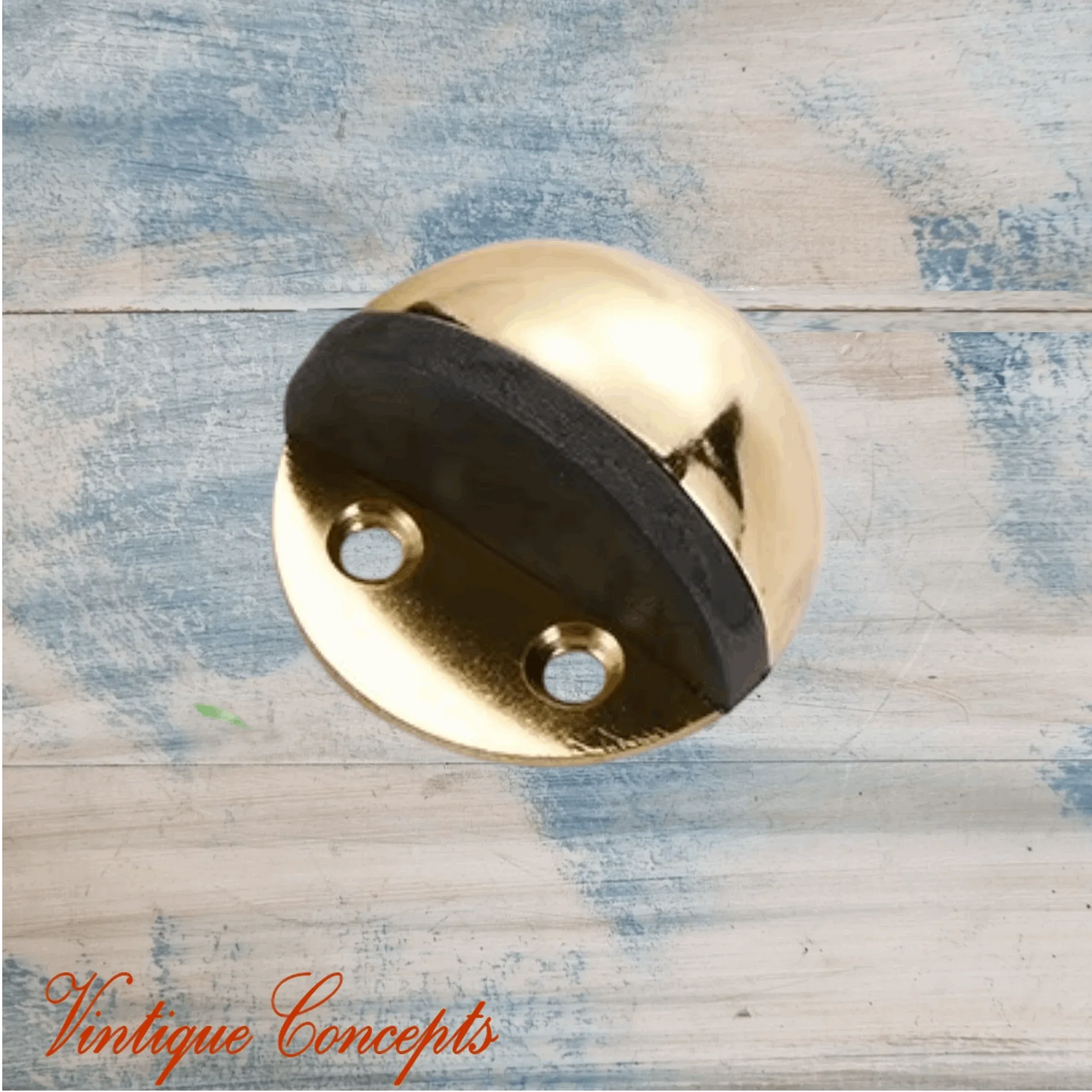 Bright Gold Stainless Steel Oval Floor Non-Magnetic Rubber Door Stop-NEW - Vintique Concepts
