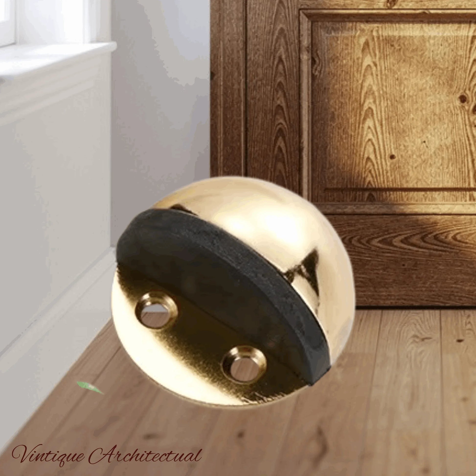 Bright Gold Stainless Steel Oval Floor Non-Magnetic Rubber Door Stop-NEW - Vintique Concepts