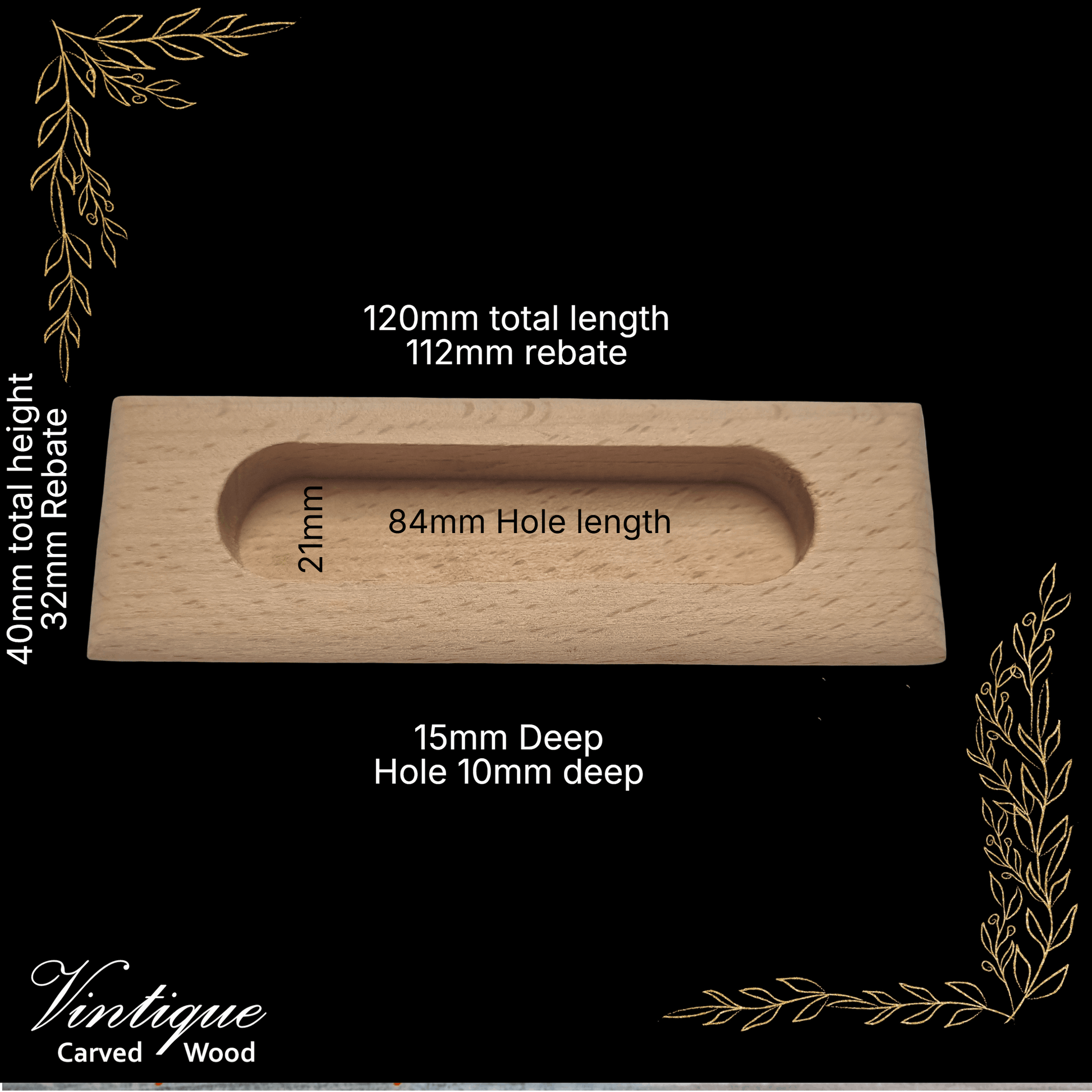 Concealed Cavity Rectangle wooden door Handle 120mm x 40mm