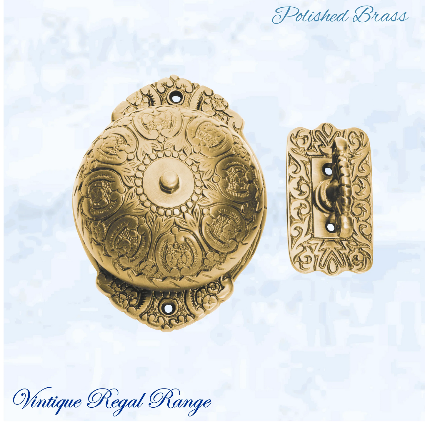 Polished Brass Regal manual Turn door bell 92mm dia bell - Vintique Concepts