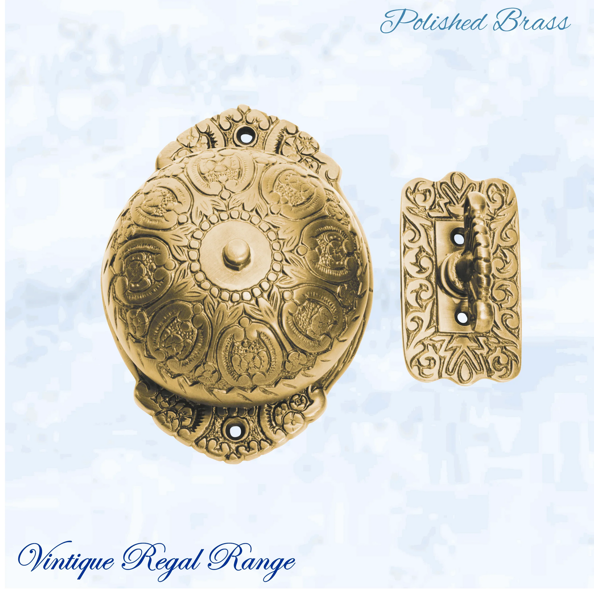 Polished Brass Regal manual Turn door bell 92mm dia bell - Vintique Concepts