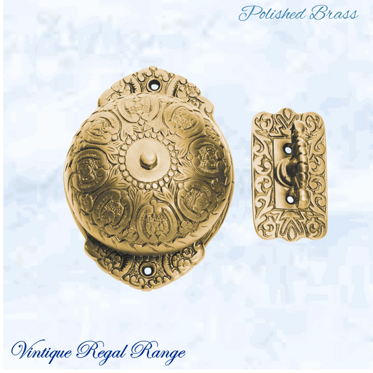 Polished Brass Regal manual Turn door bell 92mm dia bell - Vintique Concepts