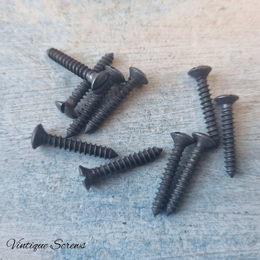 Domed slot head Solid Antiqued Brass wood screws 19mm 5 gauge