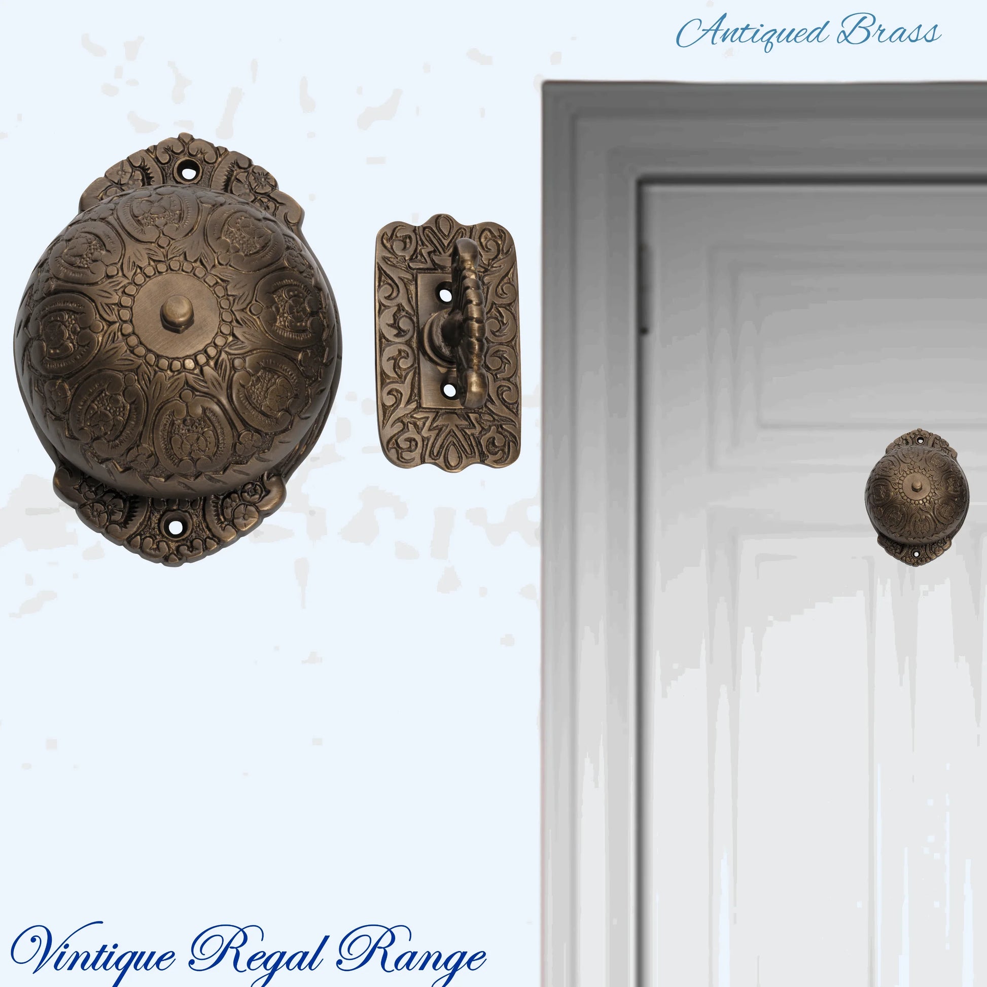 Antiqued Brass Regal manual Turn door bell 92mm dia bell - Vintique Concepts