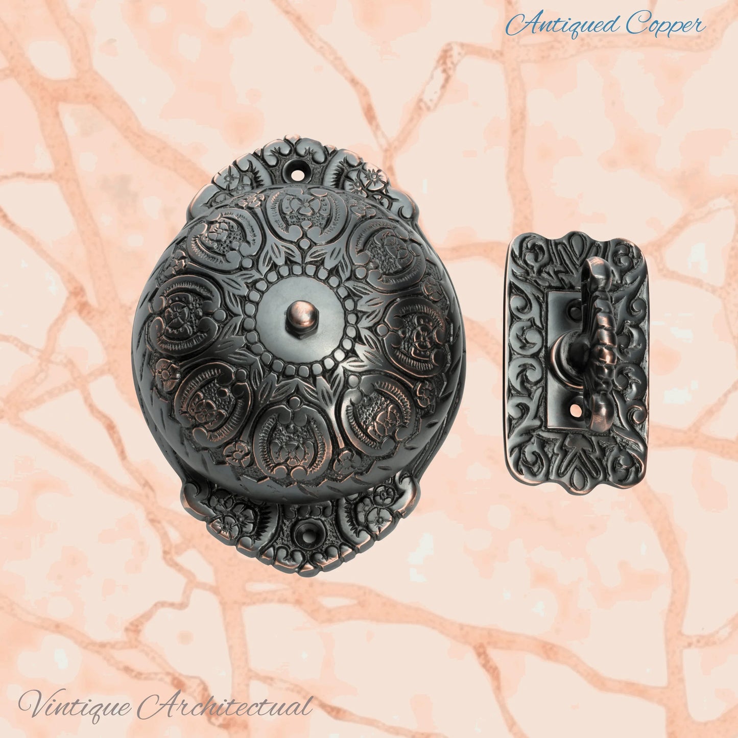 Antiqued Copper finished brass Regal manual Turn door bell 92mm dia bell - Vintique Concepts